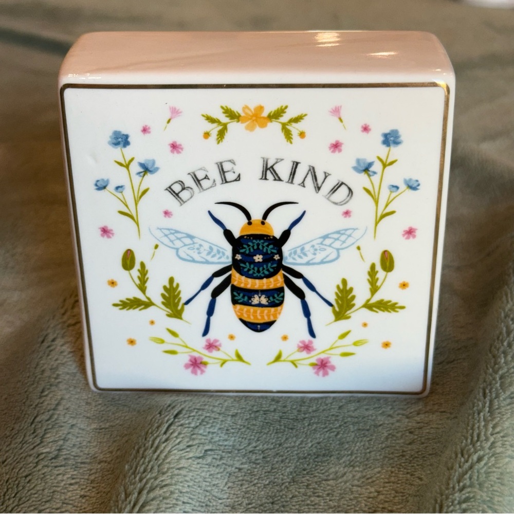 Ashland Bee Kind Ceramic Tabletop Decor Block 4” Floral Spring - Picture 1 of 3